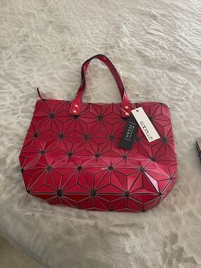 Isabelle Red Geometric Tote Bag with Top Handles
